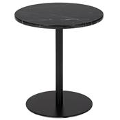 Table d'appoint guéridon design 'MORK' marbre noir nervuré blanc pied central métal noir - Ø 45 cm