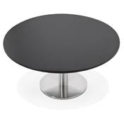 Table basse ronde lounge 'KARA MINI' noire en bois et pied central en acier brossé - Ø 90 cm