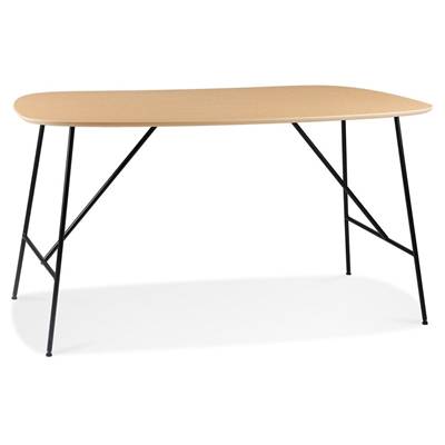 Petite table / bureau droit industriel 'SPLEEN' plateau en bois 4 pieds en métal noir – 142 x 74 cm