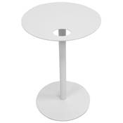 Table d'appoint guéridon design ovale 'DRINK' tablette et pied central en métal blanc - 42 x 31 cm