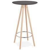 Table de bar haute design ronde 'ASTER' en bois noir avec 4 pieds en bois naturel et métal chromé