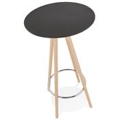 Table de bar haute design ronde 'ASTER' en bois noir avec 4 pieds en bois naturel et métal chromé