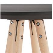 Table de bar haute design ronde 'ASTER' en bois noir avec 4 pieds en bois naturel et métal chromé