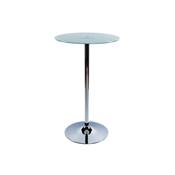 Table de bar haute design ronde 'Pub' en verre opaque avec pied central en mtal chrom