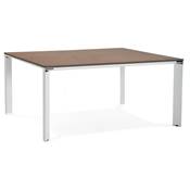 Table réunion / bureau bench design 'BIG AFER XL' noyer pieds métal blanc et chromé - 160 x 160 cm