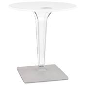 Table design ronde intérieur / extérieur 'RAMO' blanc pied central transparent et gris - Ø 80 cm