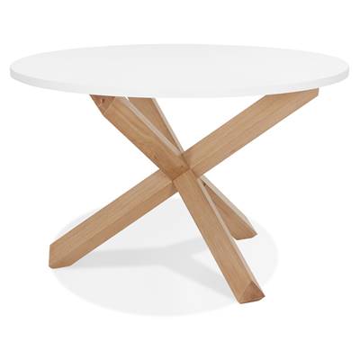 Table ronde design 'FAST GLAS' blanche et pieds en chêne massif - Ø 120 cm