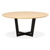 Table de salle à manger ronde 'VÄN' plateau en bois finition naturel pieds métal noir - Ø 120 cm