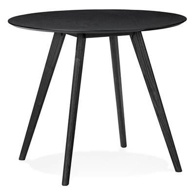 Table / table de réunion scandinave ronde 'SMALL SOLNÄ' plateau et 4 pieds en bois noir – Ø 90 cm