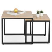 Set de 2 tables gigognes style industriel carré 'SMALL FYRKANT" bois pieds métal noir - 50 x 50 cm