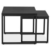 Set de 2 tables gigognes style industriel carrées 'SMALL FYRKANT" bois pieds métal noir - 50 x 50 cm