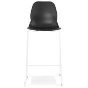 Tabouret de bar empilable design 'GREAT' noir avec pieds tréteaux en métal blanc dossier haut