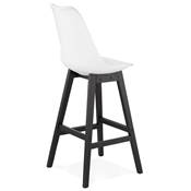 Tabouret de bar design 'CHAIRMAN BLACK EDITION' blanc avec 4 pieds en bois noir dossier haut