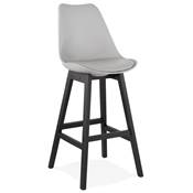 Tabouret de bar design 'CHAIRMAN BLACK EDITION' gris avec 4 pieds en bois noir dossier haut