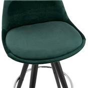 Tabouret de bar 'BLACK CIRCLE' velours vert 4 pieds bois noir repose pieds métal chromé dossier haut