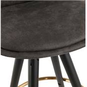 Tabouret de bar 'MODEN' microfibre grise 4 pieds bois noir repose pieds et pieds doré dossier haut