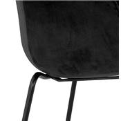 Tabouret de bar design à accoudoirs moderne 'CARINO' en velours noir avec 4 pieds en métal noir