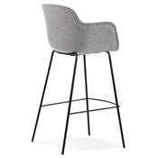 Tabouret de bar design à accoudoirs moderne 'CARINO' en tissu gris clair avec 4 pieds en métal noir