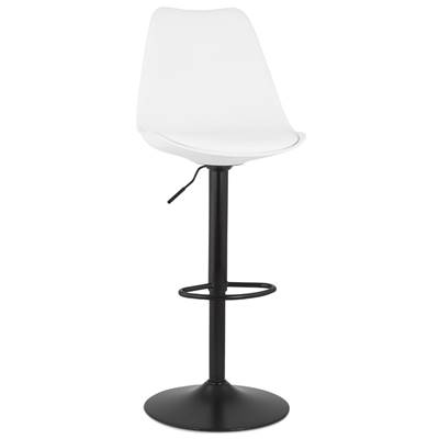 Tabouret de bar réglable design 'BAROK' pivotant blanc pied et repose pieds métal noir dossier haut