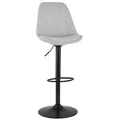 Tabouret de bar réglable 'BAROK' pivotant tissu gris clair pied repose pieds métal noir dossier haut