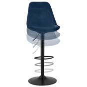 Tabouret de bar réglable 'BAROK' pivotant velours bleu pied et repose pieds métal noir dossier haut
