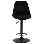Tabouret de bar réglable 'BAROK' pivotant velours noir pied et repose pieds métal noir dossier haut