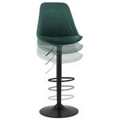 Tabouret de bar réglable 'BAROK' pivotant velours vert pied et repose pieds métal noir dossier haut