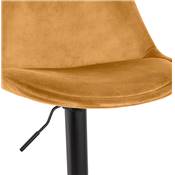 Tabouret bar réglable 'BAROK' pivotant velours moutarde pied et repose pieds métal noir dossier haut