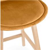 Tabouret de bar design scandinave 'CHAIRMAN' en velours moutarde 4 pieds bois naturel dossier haut