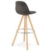 Tabouret de bar scandinave 'CIRCLE' tissu gris 4 pieds bois naturel repose pieds chromé dossier haut