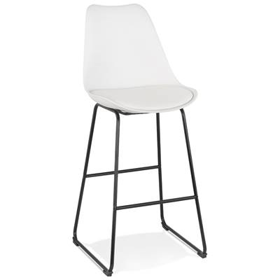 Tabouret de bar design 'GUSTO' blanc avec pieds tréteaux et repose pieds en métal noir dossier haut