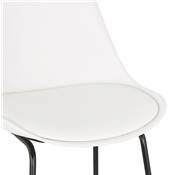 Tabouret de bar design 'GUSTO' blanc avec pieds tréteaux et repose pieds en métal noir dossier haut