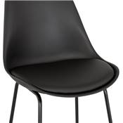Tabouret de bar design 'GUSTO' noir avec pieds tréteaux et repose pieds en métal noir dossier haut