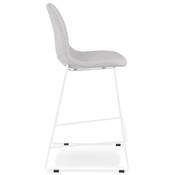 Tabouret de snack mi-hauteur empilable 'VERK MINI' tissu gris 4 pieds métal blanc dossier haut
