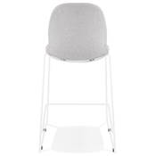 Tabouret de snack mi-hauteur empilable 'VERK MINI' tissu gris 4 pieds métal blanc dossier haut