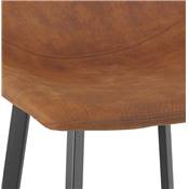 Tabouret de bar design 'KAFTY MINI' en microfibre marron avec 4 pieds en métal noir dossier haut