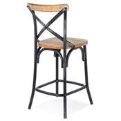 Tabouret snack mi-hauteur vintage 'MAKINA MINI' noyer effet vieilli 4 pieds métal noir dossier haut