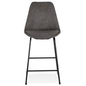 Tabouret de snack mi-hauteur 'GUSTO MINI' microfibre grise pieds tréteaux métal noir dossier haut