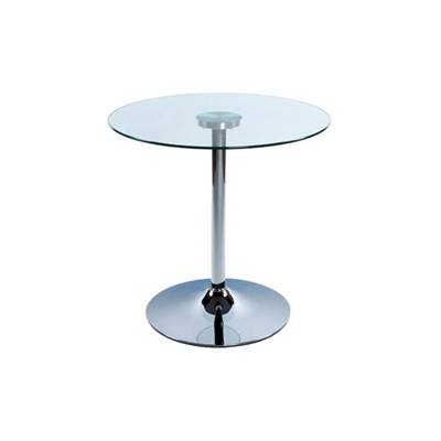 Table basse design ronde 'Pub' en verre transparent pied central en métal chromé - Ø 70 cm