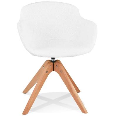 Chaise design style scandinave à accoudoirs 'VOGAN' en tissu bouclé blanc et 4 pieds en bois naturel