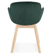 Chaise design à accoudoirs 'MAJESTY' en velours vert et 4 pieds en bois naturel