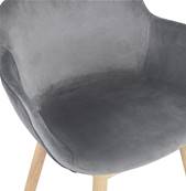 Chaise design à accoudoirs 'MAJESTY' en velours gris et 4 pieds en bois naturel