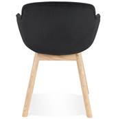 Chaise design à accoudoirs 'MAJESTY' en velours noir et 4 pieds en bois naturel