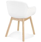 Chaise design à accoudoirs 'MAJESTY' en tissu bouclé blanc et 4 pieds en bois naturel