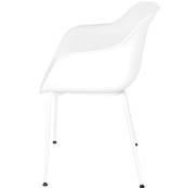 Chaise design à accoudoirs 'CONCEPT' blanche avec 4 pieds en métal blanc