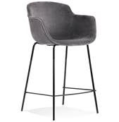 Tabouret de snack design à accoudoirs 'CARINO MINI' en velours gris 4 pieds métal noir dossier haut