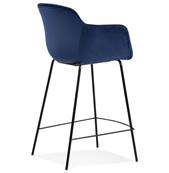 Tabouret de snack design à accoudoirs 'CARINO MINI' en velours bleu 4 pieds métal noir dossier haut