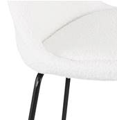 Tabouret de bar design de style moderne 'KESKI' en tissu bouclé blanc avec 4 pieds et repose pieds en métal noir dossier haut