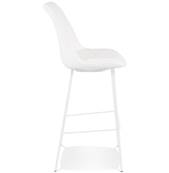 Tabouret de bar design de style moderne 'KESKI' en tissu bouclé blanc 4 pieds et repose pieds métal blanc dossier haut