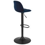 Tabouret de bar réglable 'LUSSO' pivotant velours bleu pied et repose pieds métal noir dossier haut